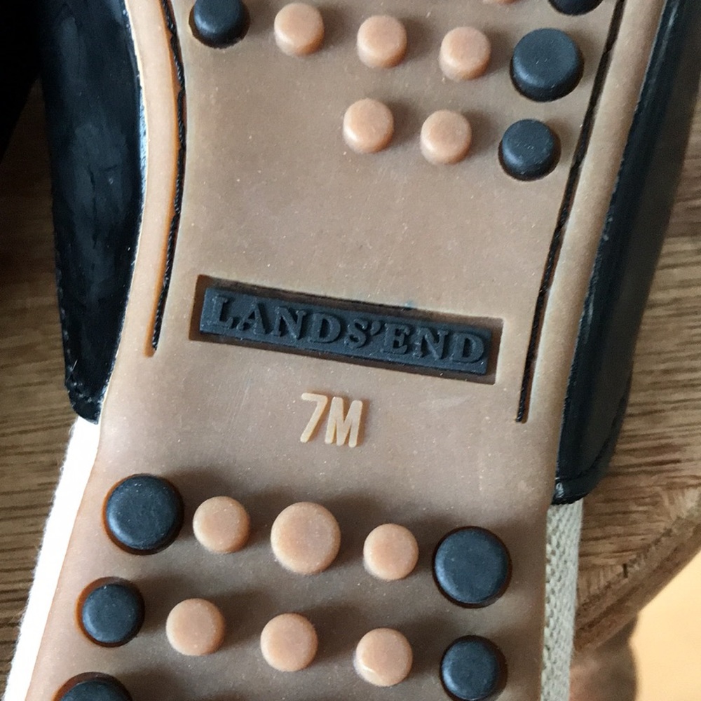 Lands End mules sz 7 black leather canvas footbed rubber sole loafer look Summer - Picture 10 of 10